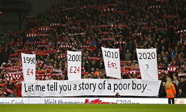 Ticket pricing protest on The Kop