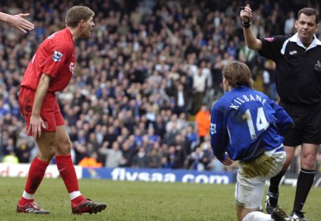 IHN LIVERPOOL V EVERTON 25/03/06. Liverpool's Gerrard is sent off during the game against Everton. Picture by IAN HODGSON